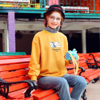 袖子拼接卫衣女潮ins假两件条纹上衣秋季2019新款韩版宽松打底衫