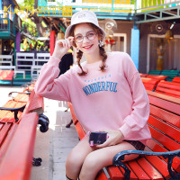 中长款卫衣女2019新款宽松无帽韩版不带帽粉色学生上衣薄款外套秋