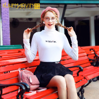 2019新款ins早秋紧身针织上衣女潮白色长袖T恤百搭修身高领打底衫