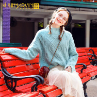 2019新款宽松学生毛线衣女红半高领薄荷绿麻花针织衫韩版上衣秋
