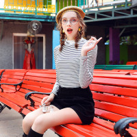 2019秋装新款高腰灯芯绒短裤女宽松外穿条绒直筒裤复古黑色休闲裤