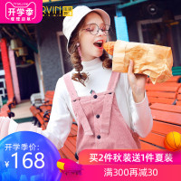 减龄粉色灯芯绒背带裤女韩版学生2019秋季新款bf宽松直筒休闲裤子