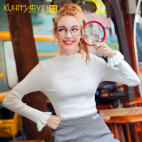 内搭长袖立领打底衫女2019秋季新款百搭白色针织衫紧身修身上衣潮