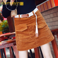 高腰复古灯芯绒半身裙女2019秋冬新款短裙宽松初秋裙子休闲A字裙