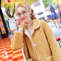 色羊羔毛中长款外套女小个子2019冬季新款泰迪大衣棉服皮毛一体