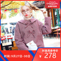 复古英伦风格子毛呢外套女2019冬季新款中长款娃娃领呢子大衣日系