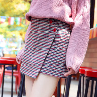 2019新款高腰显瘦千鸟格半身裙女秋冬毛呢格子短裙A字裙呢子裙子