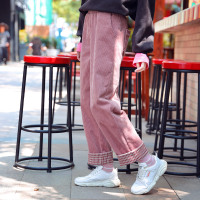 2019秋季新款宽松高腰粉色直筒裤女灯芯绒裤子垂感阔腿裤休闲裤潮
