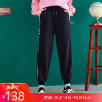 2019秋季新款高腰宽松束腿裤运动裤工装裤子女黑色休闲裤网红卫裤