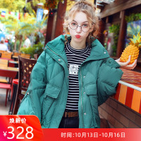 宽松小个子短款绿色面包服女2019冬季新款工装羽绒服学生时尚外套