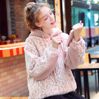 加厚羊羔毛粉色连帽短款秋冬卫衣女2019新款颗粒毛绒上衣ins外套