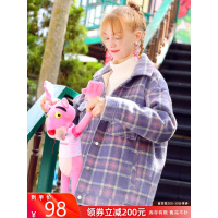 2019冬季新款格子毛呢外套女小个子威尔士格纹呢子大衣