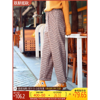 2019秋冬新款waitmore裤子女高腰格子阔腿裤直筒裤宽松显瘦休闲裤
