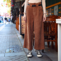 阔腿裤女秋冬2019新款灯芯绒裤子高腰宽松直筒裤waitmore休闲裤潮