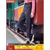 高腰宽松复古牛仔裤女2019秋冬新款阔腿裤卷边直筒裤黑色老爹裤子