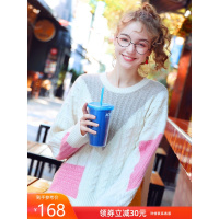 圆领时尚慵懒风毛衣女2019秋冬新款宽松不规则针织衫上衣