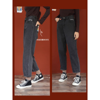 高腰宽松萝卜老爹裤梨形身材裤子女2019秋冬新款直筒裤黑色牛仔裤