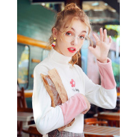 内搭修身刺绣半高领磨毛打底衫女2019秋冬新款立领上衣长袖T恤潮