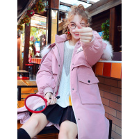 粉色中长款防冻裂羽绒服女户外2019冬季新款宽松工装时尚韩版外套