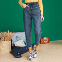 高腰腿粗裤子超显瘦老爹裤女2019秋冬新款宽松系带牛仔裤直筒裤潮