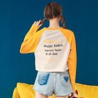 休闲撞色插肩袖高腰短款露脐宽松长袖T恤女2020春季新款打底衫潮