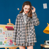 元气少女格子小西装半身裙两件套2020春季新款小个子轻熟风套装女