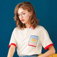 泫雅风彩虹翻领POLO衫女2020年夏季新款日系半袖上衣短袖T恤ins潮