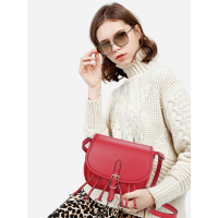 dubaolu都宝路韩版新款流苏包女斜挎包日韩风范新品休闲单肩包包盖式PU手提包