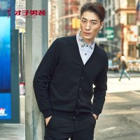 才子男装秋季新款男士毛衫纯色毛线衫韩版毛开衫休闲外套毛衣 165/84A 黑色