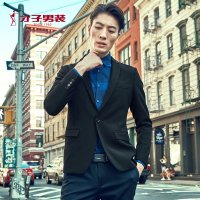才子男装休闲西服秋季新款男士时尚格纹便西修身外套西装男 165/84Y 黑色