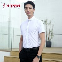 才子男士短袖衬衫夏季新品青年休闲格子镂空透气衬衣男装新款寸衫_2 38 蓝色