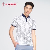 才子格子短袖T恤男夏装新款2018半袖翻领POLO衫商务休闲上衣服薄