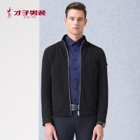TRiES/才子男装2018秋冬新款黑色修身青年纯色外套微弹男士夹克