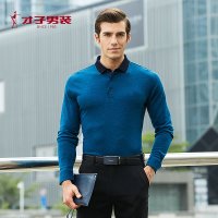 才子男装旗舰店官方2018秋季新款羊毛翻领长袖T恤商务休闲POLO衫