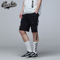 Guuka破洞休闲短裤男宽松 夏季青少年街头嘻哈运动潮牌针织五分裤