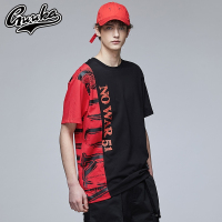 Guuka潮牌短袖T恤男 青少年嘻哈潮流圆领撞色港风纯棉上衣T恤男