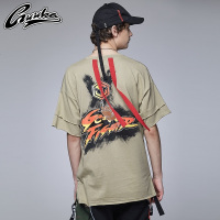 Guuka纯色五分袖短袖T恤男 青少年嘻哈织带款Oversize宽送短T潮牌