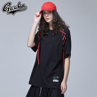 Guuka潮牌黑色T恤女2018新款短袖圆领纯棉上衣街舞hiphop宽松BF风