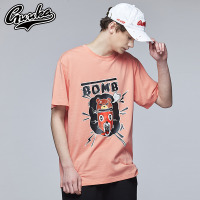 Guuka粉色潮牌体恤衫青少年日系纯棉圆领嘻哈熊动漫短袖T恤男宽松