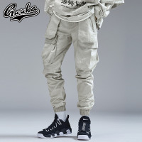 Guuka多口袋工装裤男潮牌 青少年嘻哈港风直筒水洗束脚工装裤宽松