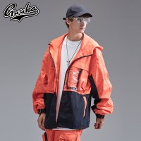 Guuka潮牌防风衣外套男薄款 青少年街舞嘻哈橙色冲风衣男连帽宽松