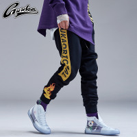 Guuka潮牌运动卫裤男 青少年hiphop街舞纯棉火焰印花束脚裤男宽松
