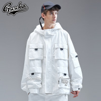 Guuka嘻哈外套男潮牌 秋季青少年街舞运动多口袋工装风衣外套宽松