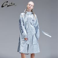 Guuka欧美嘻哈外套女薄款港风街头舞台演出服反光镭射中长款风衣