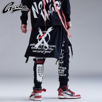 Guuka运动卫裤男潮牌 青少年街舞Hip-hop假两件印花束脚裤男宽松