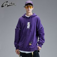 Guuka潮牌紫色卫衣男连帽 秋季青少年嘻哈滑板情侣运动卫衣男宽松