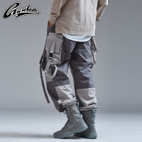 Guuka多口袋工装裤男潮牌日系青少年街舞运动撞色直筒Hip-hop裤子