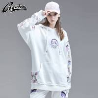 Guuka慵懒风卫衣女薄款 2018新款纯棉白色套头嘻哈卫衣女连帽宽松