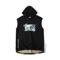 Guuka黑色运动背心男潮牌青少年ins嘻哈情侣迷彩印花无袖背心宽松