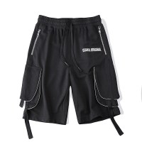 Guuka黑色工装短裤男潮牌夏季青少年ins港风运动多口袋五分裤宽松